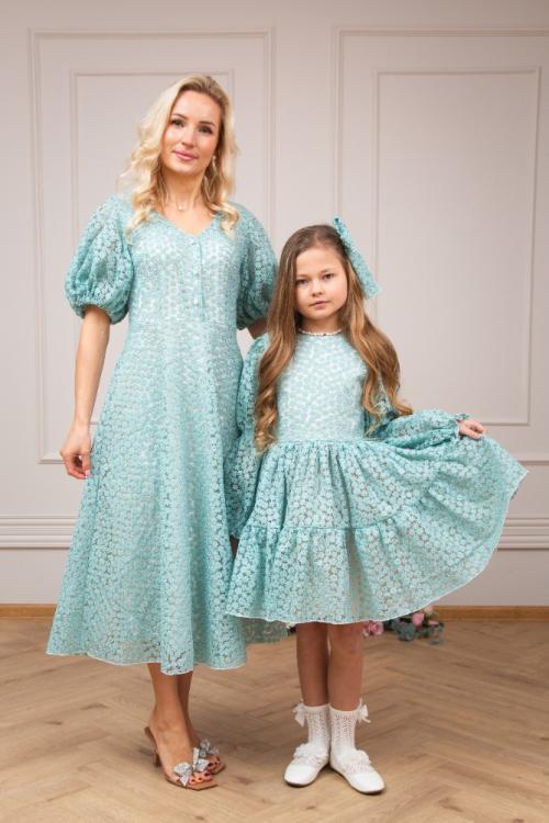 PILAR dla mamy, elegancka koronkowa sukienka niebieska, maxi -  Ubrania dla dziewczynek Milulove