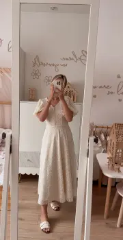 ORIANA dla mamy, elegancka koronkowa sukienka beżowa, maxi