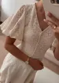 ORIANA dla mamy, elegancka koronkowa sukienka beżowa, maxi -  Ubrania dla dziewczynek Milulove