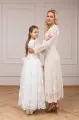 SERENITY , elegancka koronkowa sukienka beżowa, maxi, dla mamy -  Ubrania dla dziewczynek Milulove