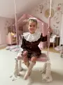 CHOCO, Zestaw, komplet lniany koszula i spódnico spodenki dla dziewczynki, czekolada -  Ubrania dla dziewczynek Milulove