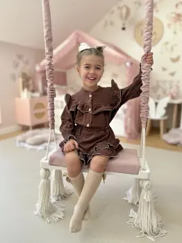 CHOCO, Zestaw, komplet lniany koszula i spódnico spodenki dla dziewczynki, czekolada